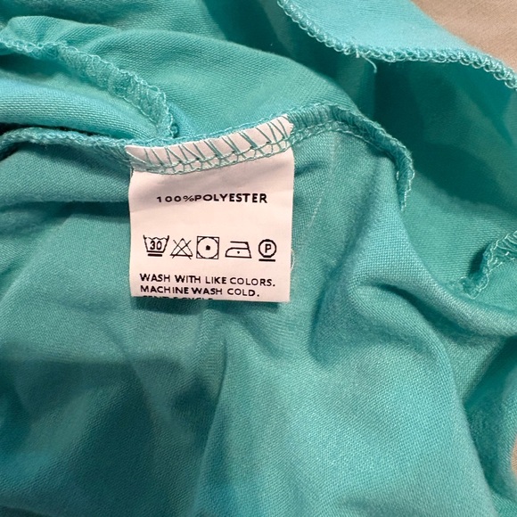 Y2K Boho Heart Buckle Ruffle Tiered Mini Dress Teal Long Sleeve Large - Picture 7 of 7